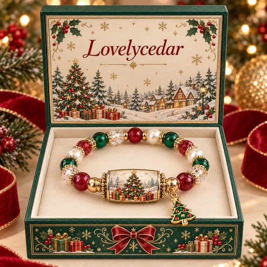 Lovelycedar Christmas Charm Bracelet – Festive Beaded Holiday Jewelry with Gift Box-V