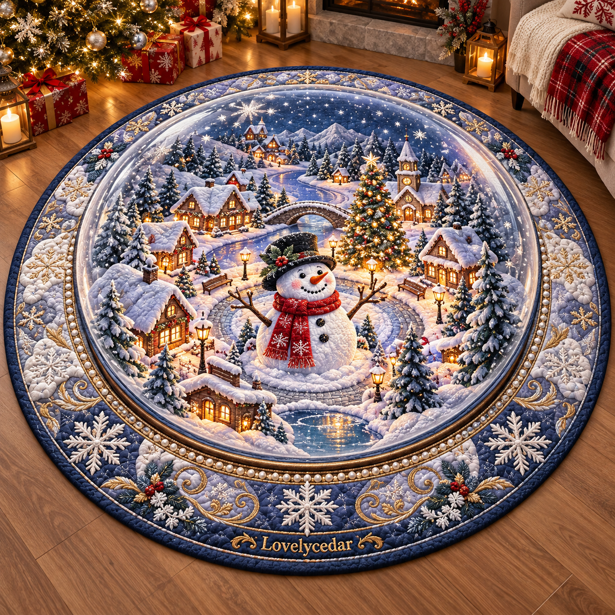 Lovelycedar 3D Christmas Optical Illusion Round Area Rug – Holiday Home Decor-V