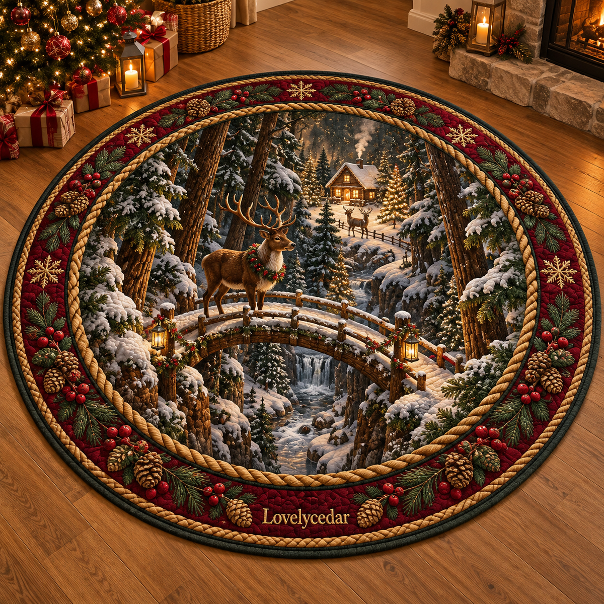 Lovelycedar 3D Christmas Optical Illusion Round Area Rug – Holiday Home Decor-V