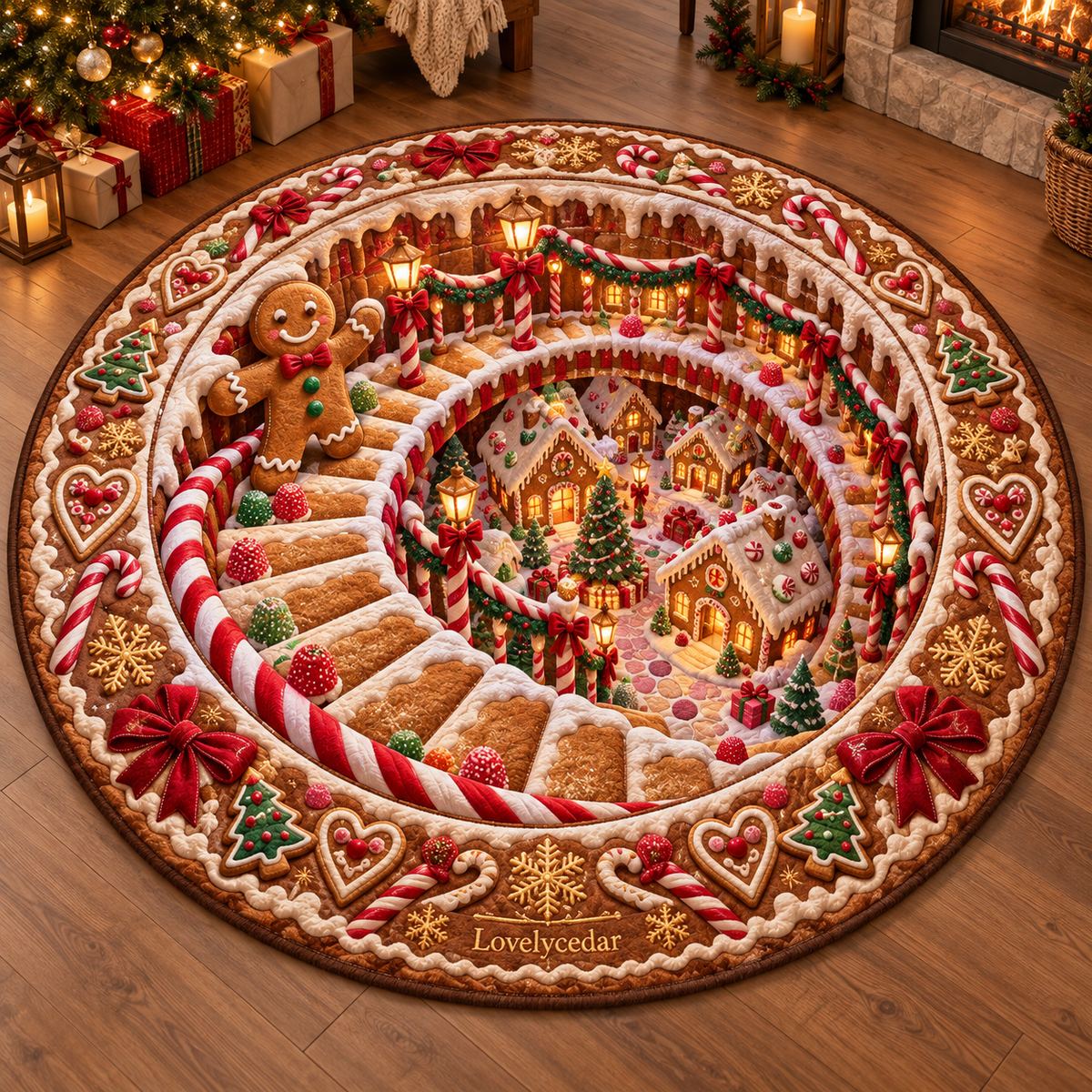 Lovelycedar 3D Christmas Optical Illusion Round Area Rug – Holiday Home Decor-V