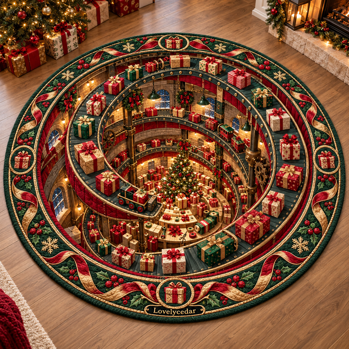 Lovelycedar 3D Christmas Optical Illusion Round Area Rug – Holiday Home Decor-V