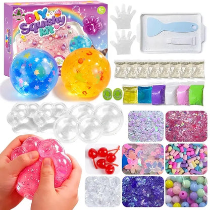 Lovelycedar DIY Cat Paw Squishy Kit – Soft Mochi-Texture ASMR Sensory Fidget Toy with Molds, Beads & Glitter, Creative Craft Gift for Kids-V
