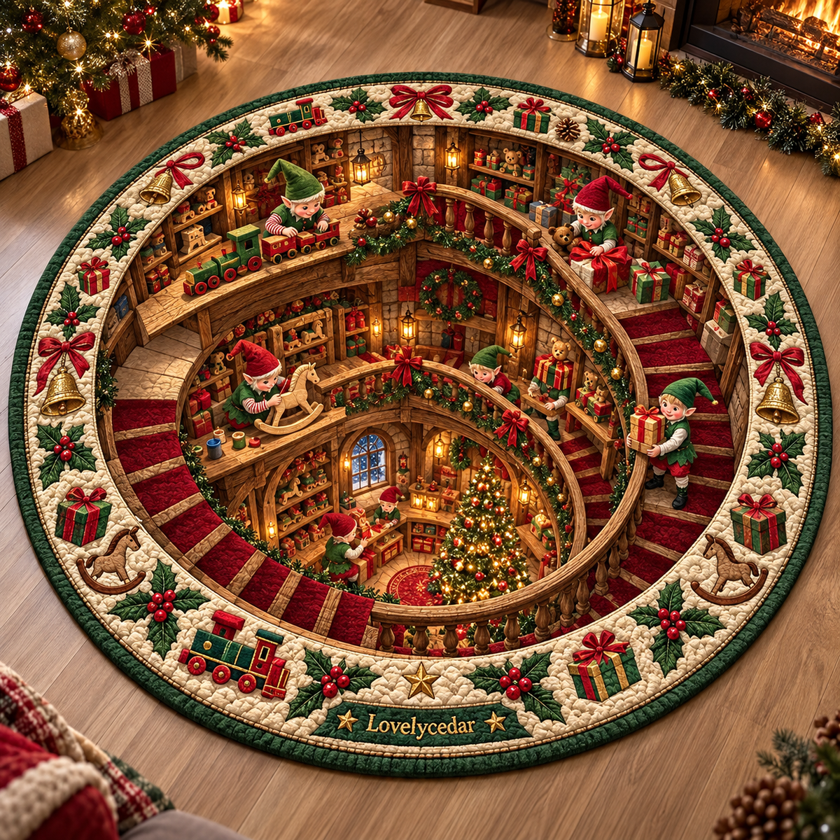 Lovelycedar 3D Christmas Optical Illusion Round Area Rug – Holiday Home Decor-V