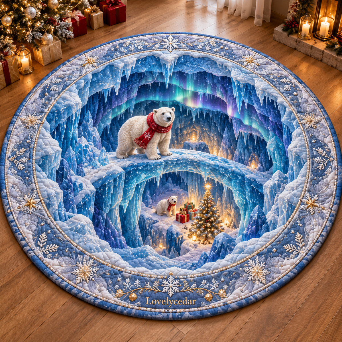 Lovelycedar 3D Christmas Optical Illusion Round Area Rug – Holiday Home Decor-V