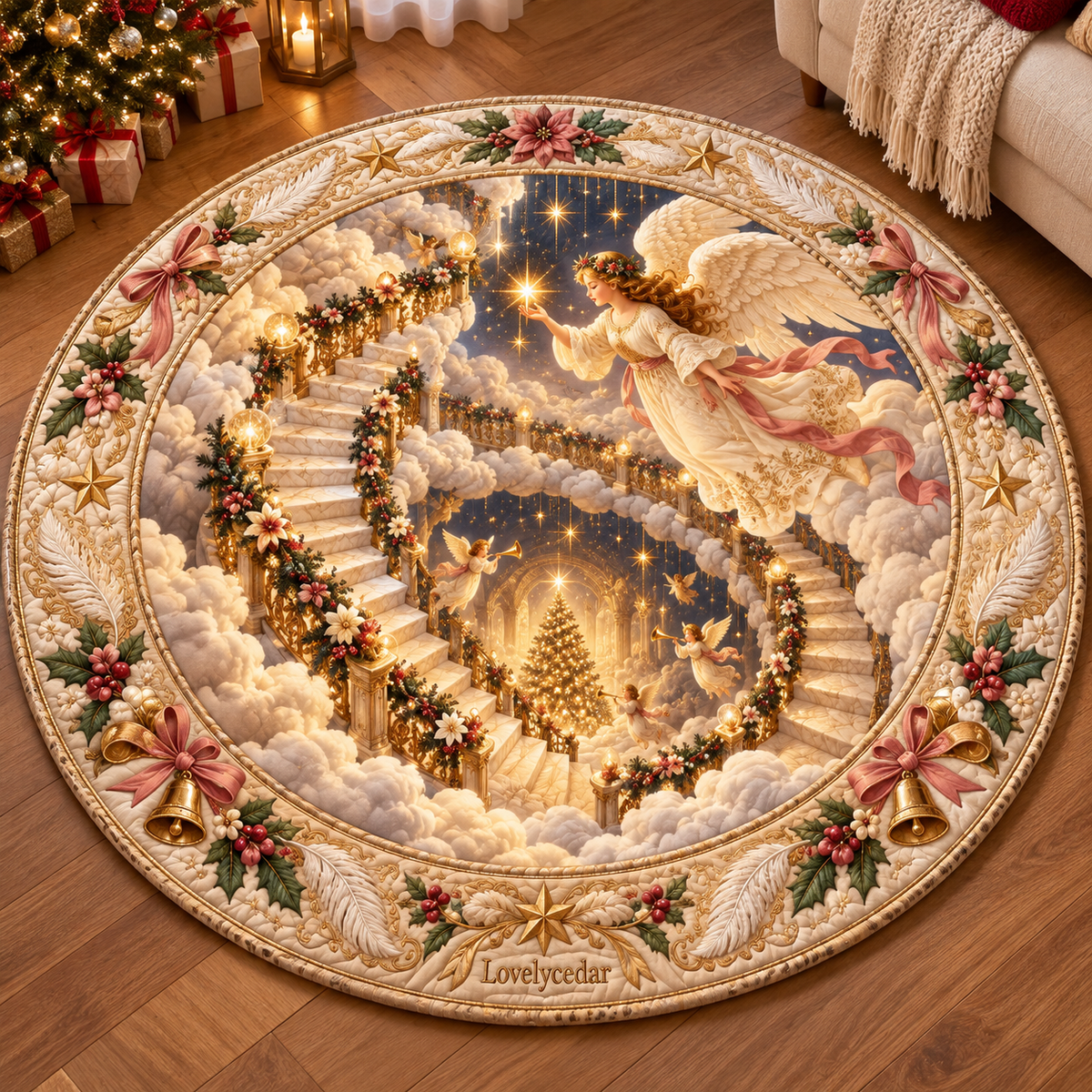 Lovelycedar 3D Christmas Optical Illusion Round Area Rug – Holiday Home Decor-V