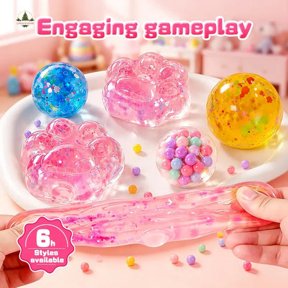Lovelycedar DIY Cat Paw Squishy Kit – Soft Mochi-Texture ASMR Sensory Fidget Toy with Molds, Beads & Glitter, Creative Craft Gift for Kids-V