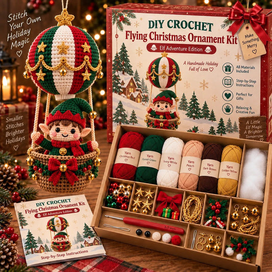 Lovelycedar DIY Crochet Christmas Ornament Kit – Holiday Hot Air Balloon Craft Set with Yarn, Hook & Step-by-Step Guide-V
