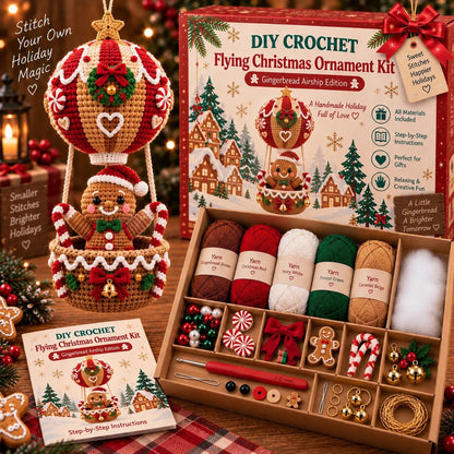 Lovelycedar DIY Crochet Christmas Ornament Kit – Holiday Hot Air Balloon Craft Set with Yarn, Hook & Step-by-Step Guide-V