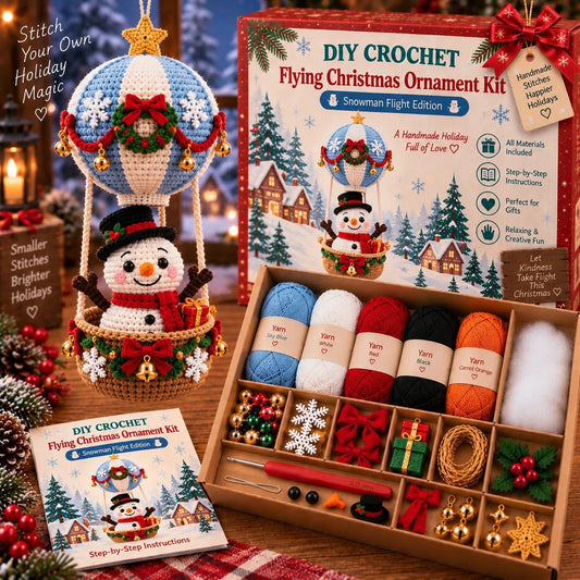 Lovelycedar DIY Crochet Christmas Ornament Kit – Holiday Hot Air Balloon Craft Set with Yarn, Hook & Step-by-Step Guide-V