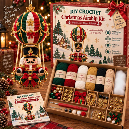 Lovelycedar DIY Crochet Christmas Ornament Kit – Holiday Hot Air Balloon Craft Set with Yarn, Hook & Step-by-Step Guide-V