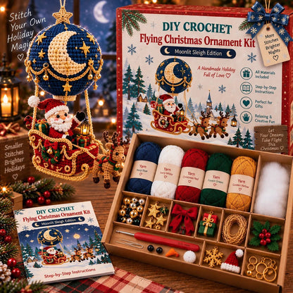 Lovelycedar DIY Crochet Christmas Ornament Kit – Holiday Hot Air Balloon Craft Set with Yarn, Hook & Step-by-Step Guide-V