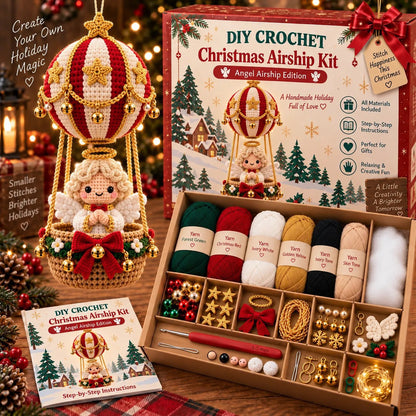 Lovelycedar DIY Crochet Christmas Ornament Kit – Holiday Hot Air Balloon Craft Set with Yarn, Hook & Step-by-Step Guide-V