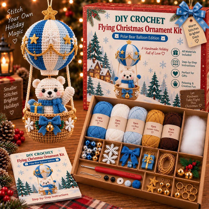 Lovelycedar DIY Crochet Christmas Ornament Kit – Holiday Hot Air Balloon Craft Set with Yarn, Hook & Step-by-Step Guide-V