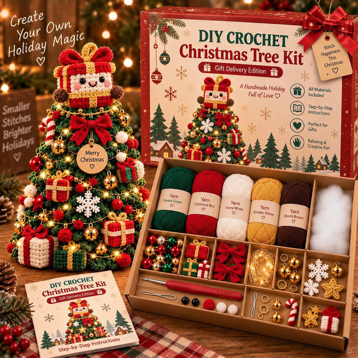 Lovelycedar DIY Crochet Christmas Ornament Kit – Holiday Hot Air Balloon Craft Set with Yarn, Hook & Step-by-Step Guide-V