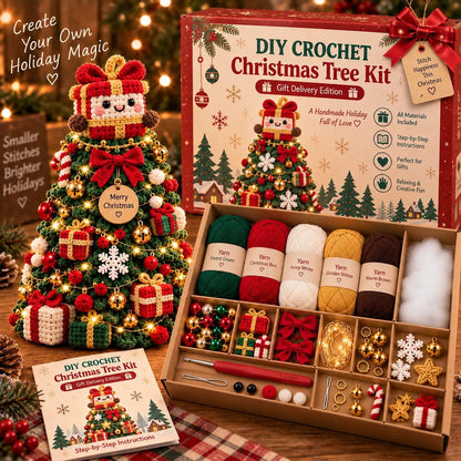 Lovelycedar DIY Crochet Christmas Ornament Kit – Holiday Hot Air Balloon Craft Set with Yarn, Hook & Step-by-Step Guide-V