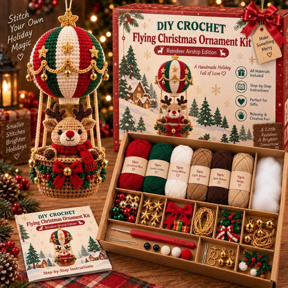 Lovelycedar DIY Crochet Christmas Ornament Kit – Holiday Hot Air Balloon Craft Set with Yarn, Hook & Step-by-Step Guide-V