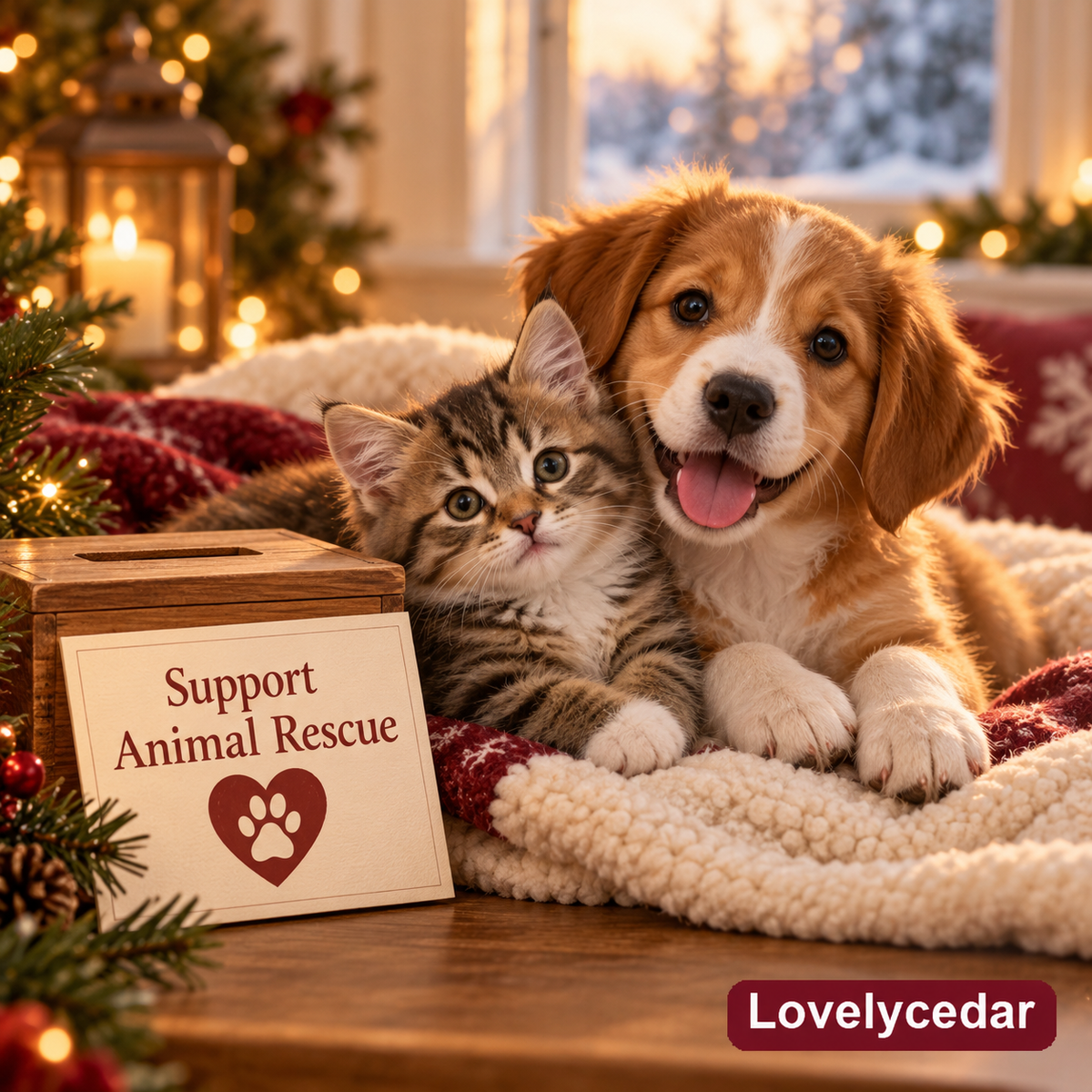 Lovelycedar Support Animal Rescue add-on with rescued kitten and puppy