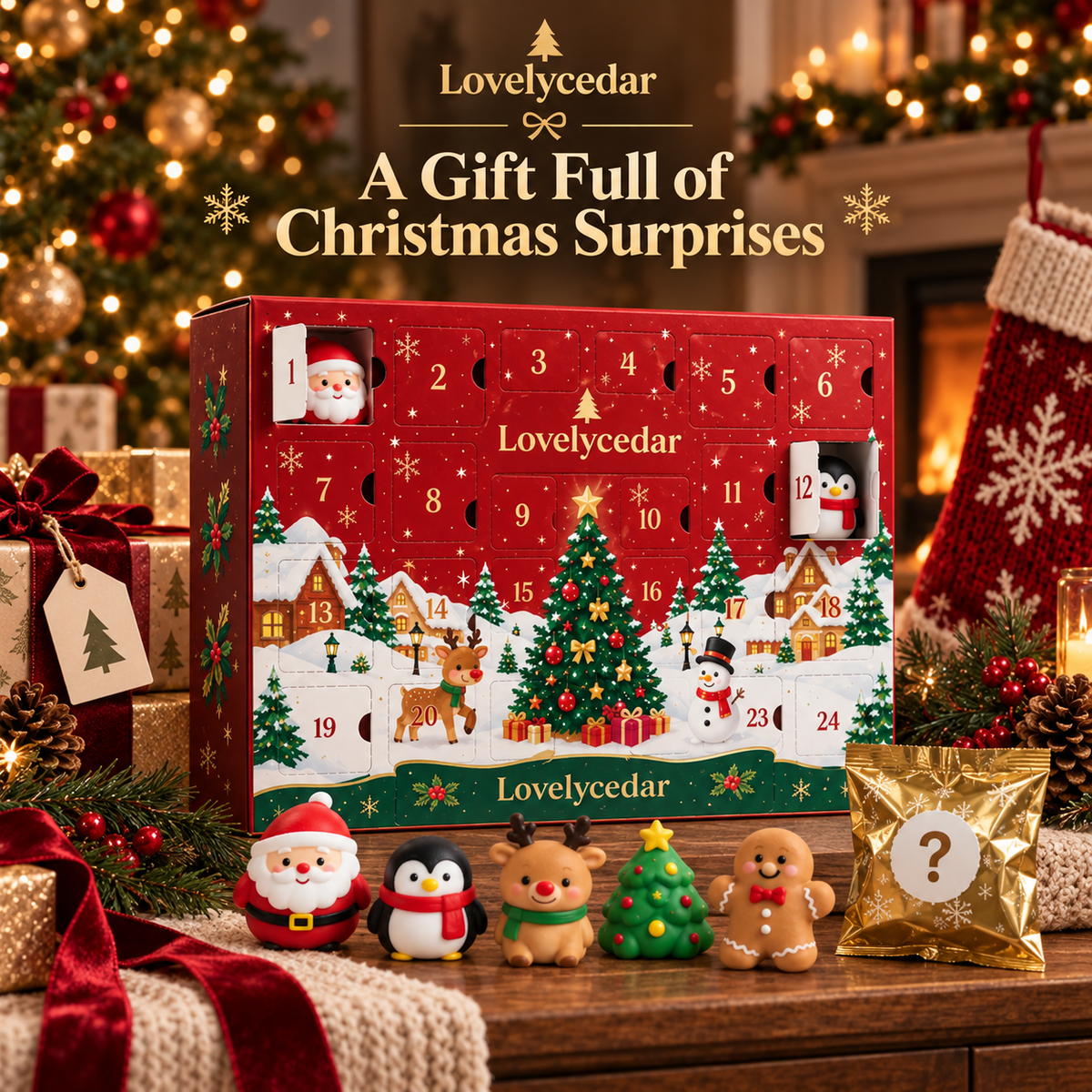Lovelycedar 24-Day Christmas Squishy Advent Calendar – Mystery Sensory Toy Countdown Box-V