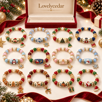 Lovelycedar Christmas Charm Bracelet – Festive Beaded Holiday Jewelry with Gift Box-V