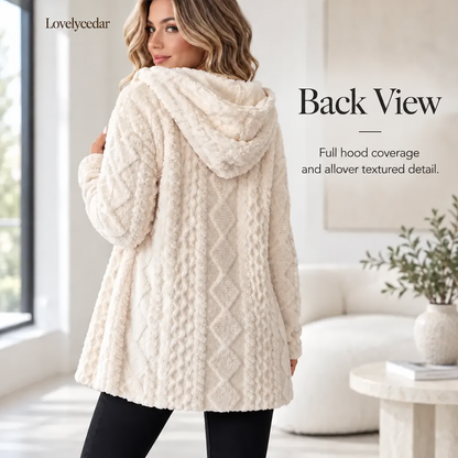 Lovelycedar hooded plush cardigan back view