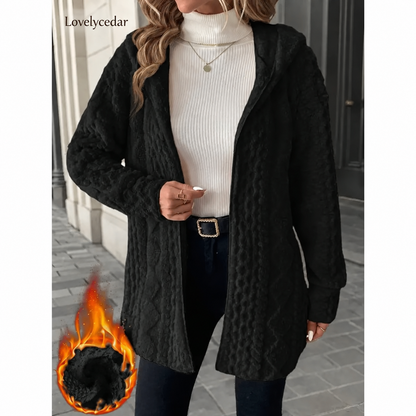 Lovelycedar hooded plush cardigan black color