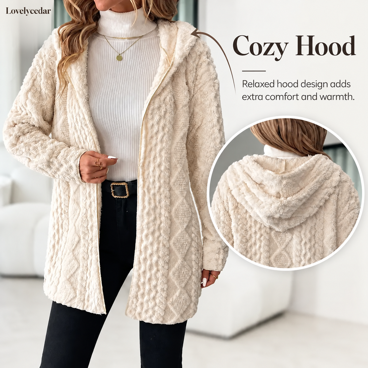 Lovelycedar hooded plush cardigan cozy hood