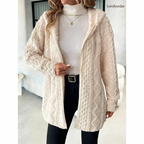 Hooded Diamond-Pattern Plush Cardigan