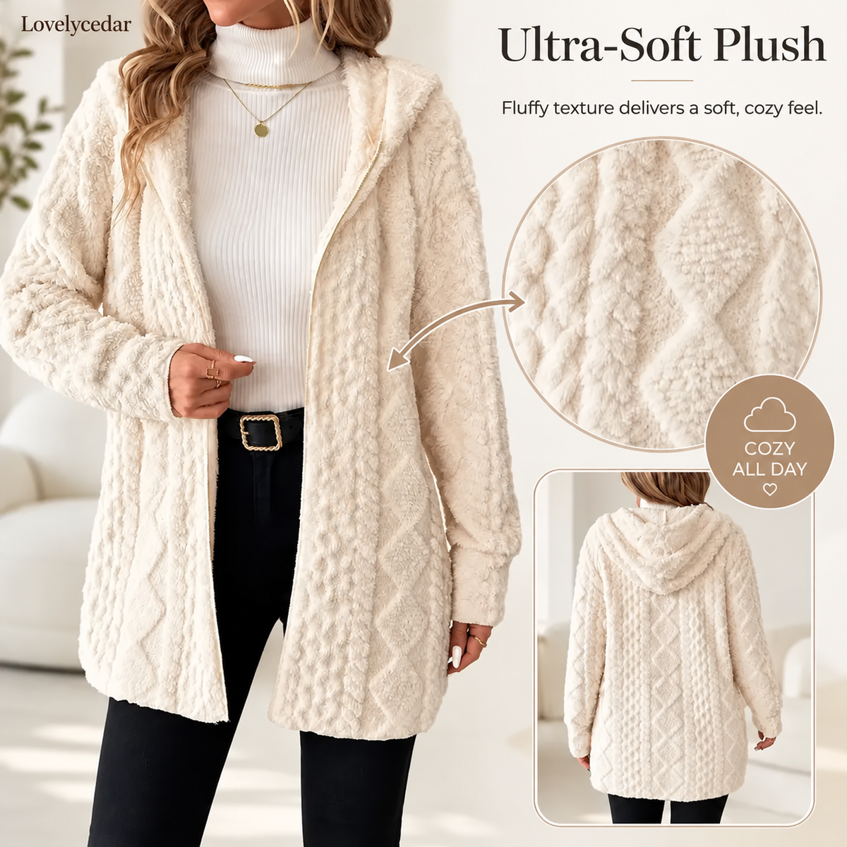 Lovelycedar hooded plush cardigan ultra soft plush